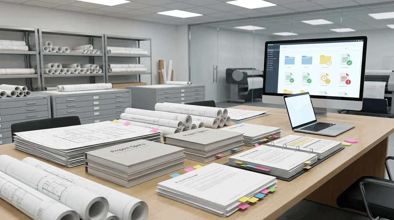 Organized construction document sets and spec books